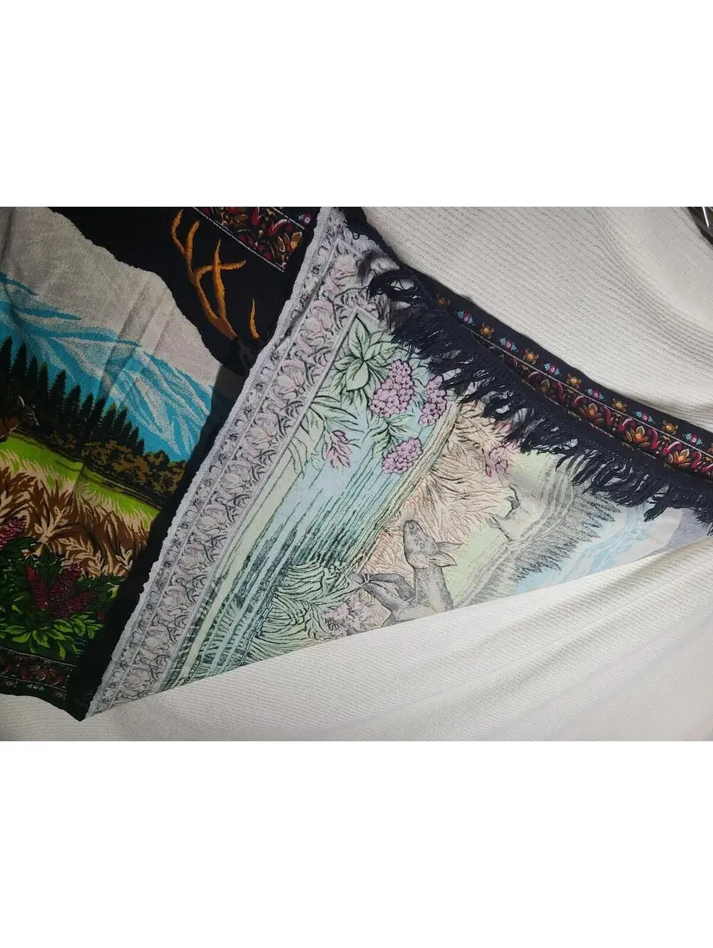 Vtg Velvet Tapestry Nature Deer Buck Scene Cotton Wall Art 39x58” Retro Home Dec
